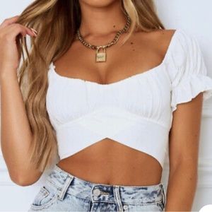 White Fox Boutique white ruffle crop top
